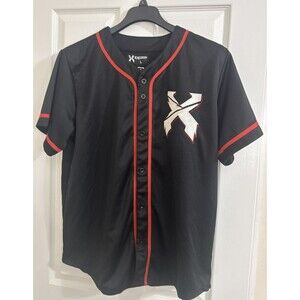 Excision Headbanger Embroidered Baseball Jersey Black Red Large EUC